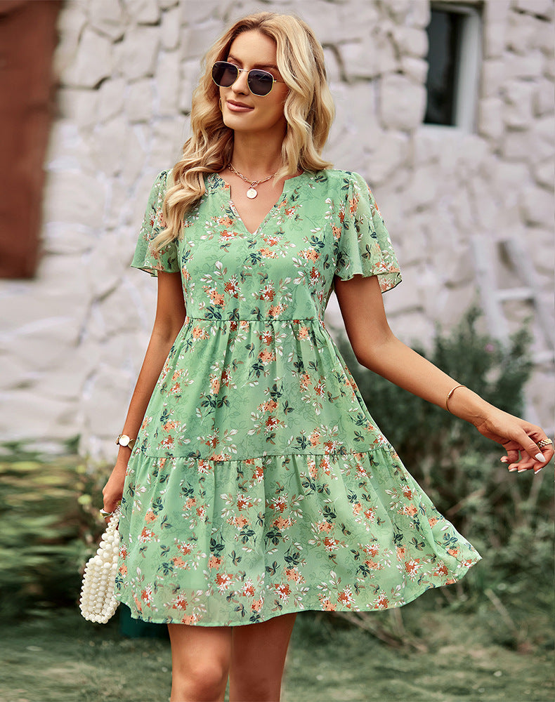 Fashion Natural Bohemian Floral Print Mini Dress