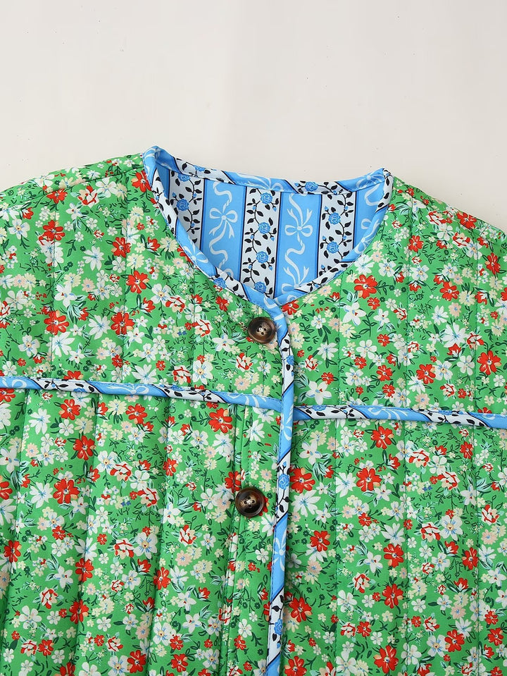 Green Mood Floral Print Loose Jacket