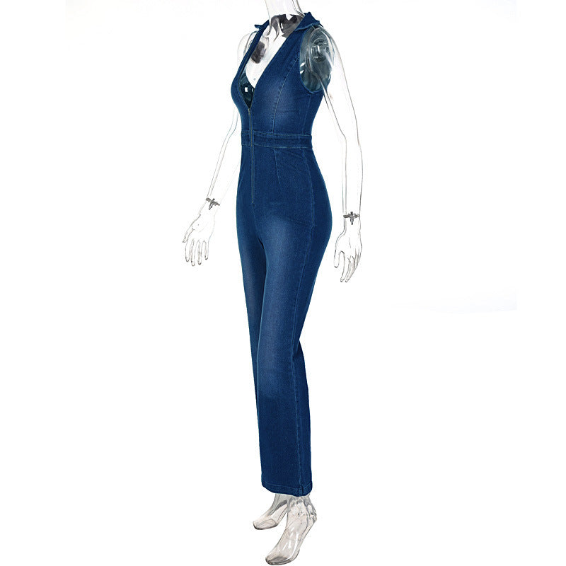 Denim Lapels Jumpsuit