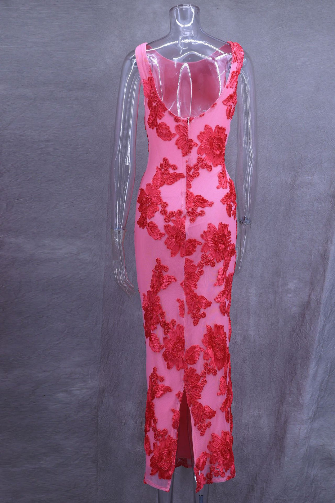 Exquisite 3D Floral Slim-Fit Maxi Dress