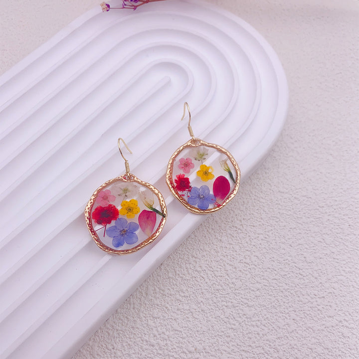 Drop Glue Multicolour Dried Flower Gold Earrings