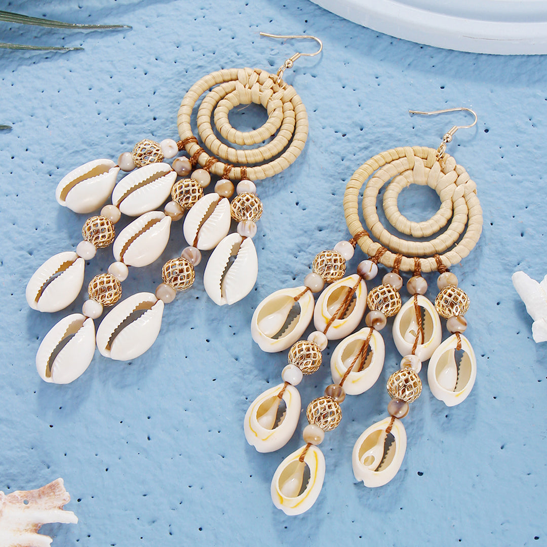 Boho Style Shell Beaded Braided Earrings