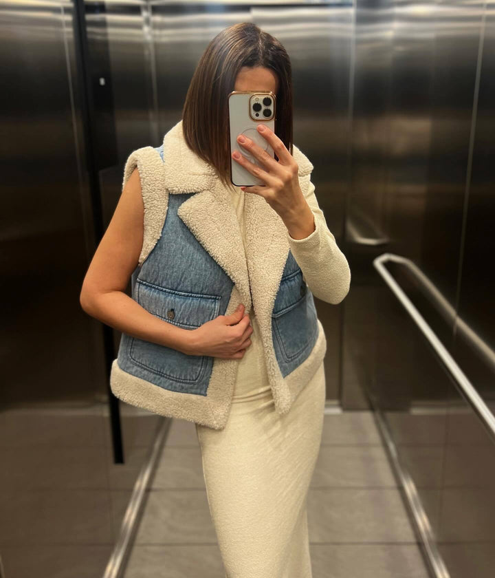 Gilet en laine imitation denim