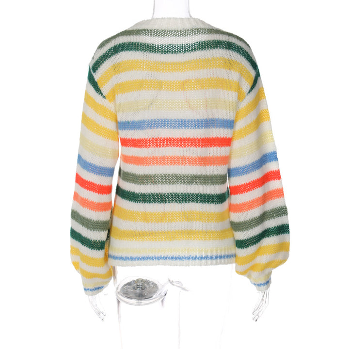 Maglione a righe a contrasto arcobaleno