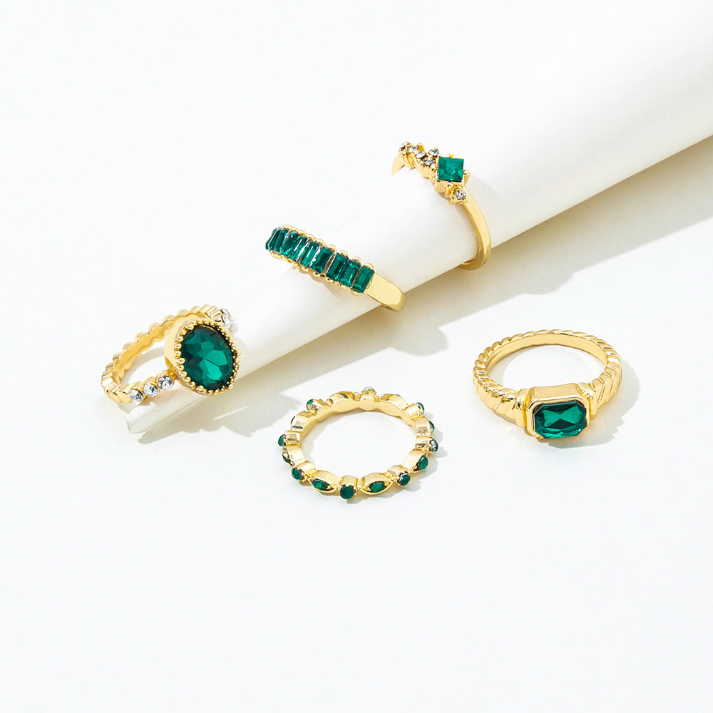 Imitation Emerald Diamond Ring Set 5 st