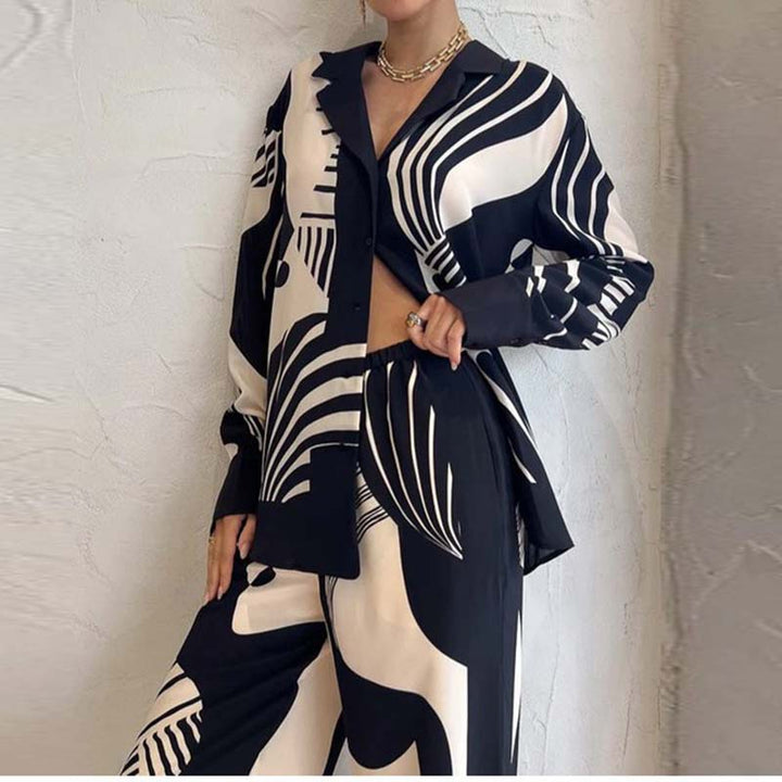 Graffiti Print Trendy Loose Wide Leg Pants Set