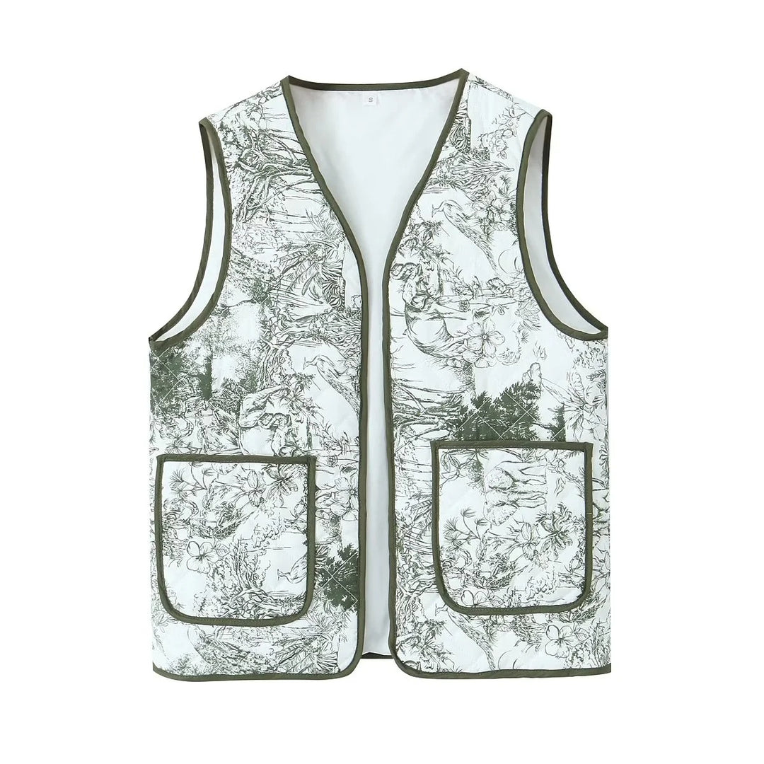 Vintage gewatteerd zakgilet met patchwork en bloemenprint