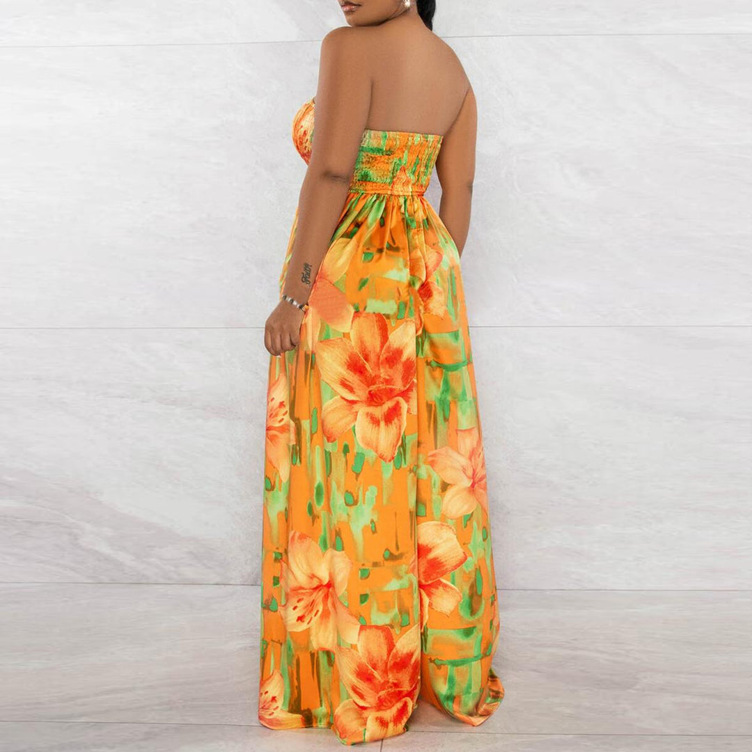 Sunset Floral  Smocked Tube Jumpsuit