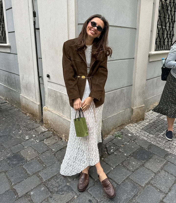 Vintage Brown Lapel Shoulder Pad Jacket