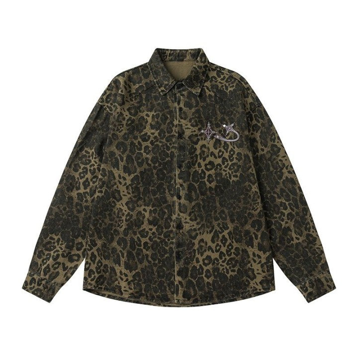 Lovers' Flat Rivets Decorate Leopard Print Jacket