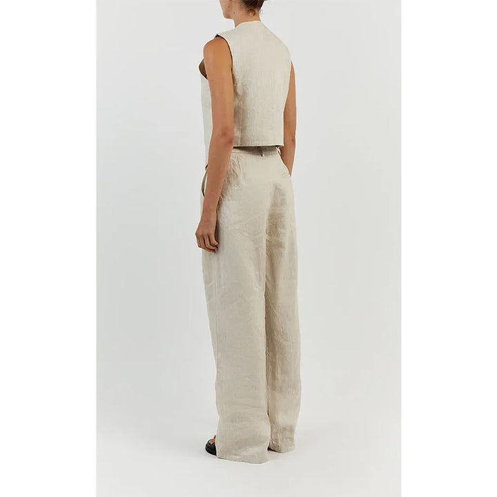 Cotton Linen Suit Vest Wide Leg Pants Fashion Casual Suit