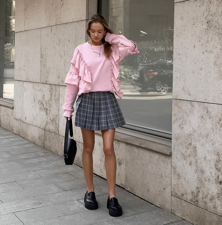 Pink Mood – Plissiertes Sweatshirt mit Rüschen