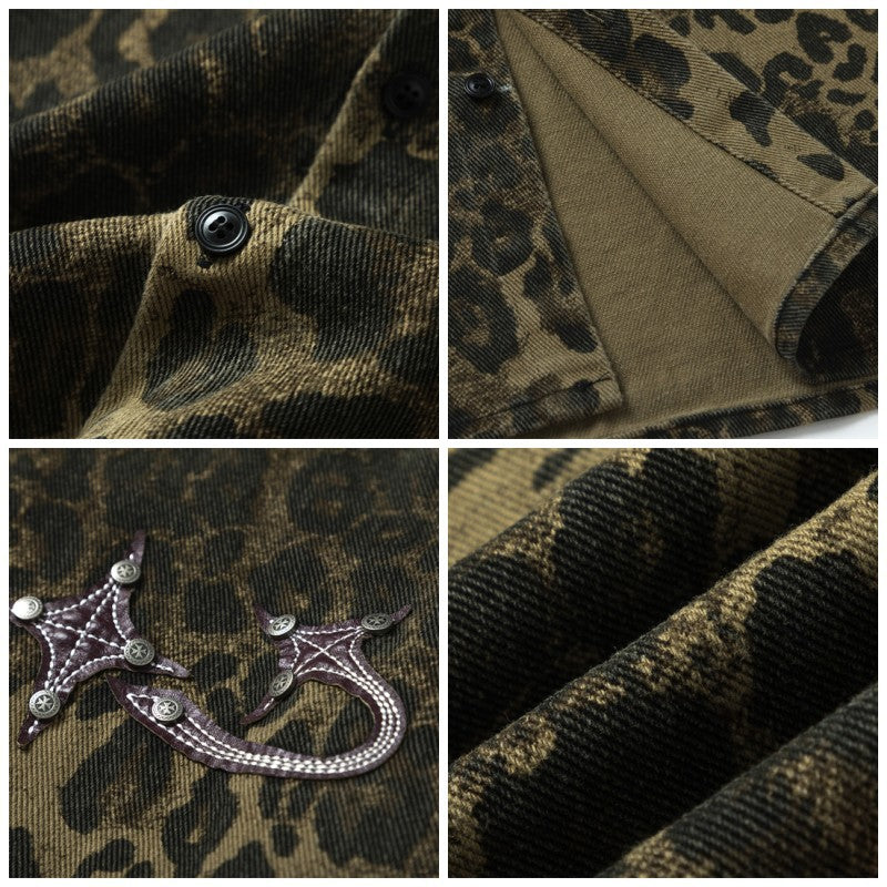 Lovers' Flat Rivets Decorate Leopard Print Jacket