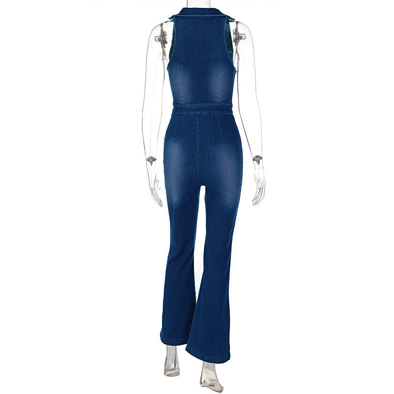 Denim Lapels Jumpsuit