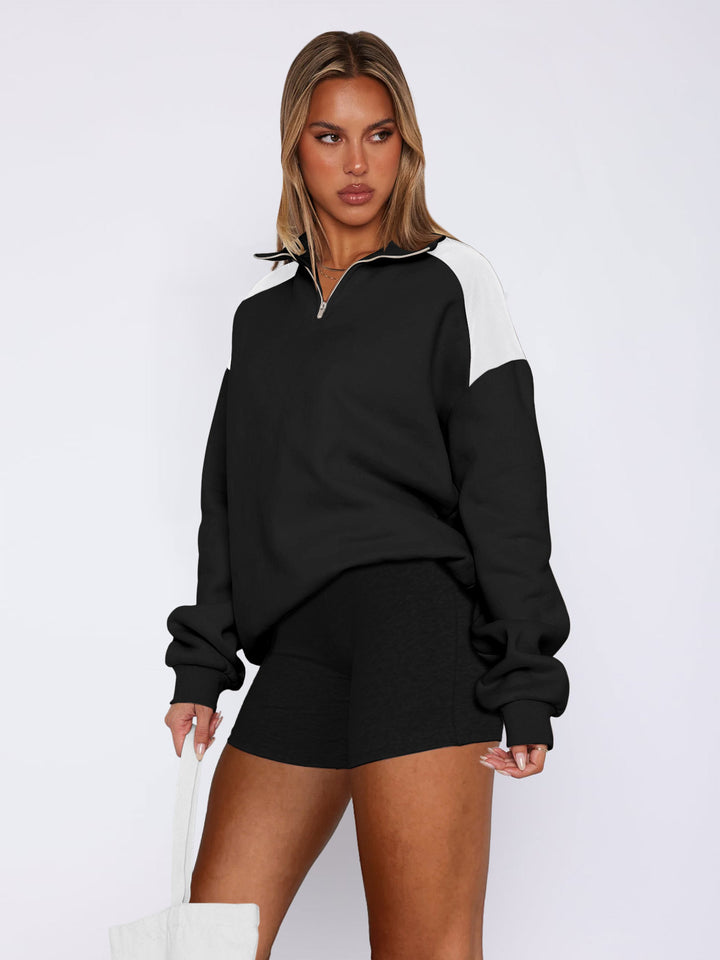 Zip Lapel Colliding Color Block Sweatshirt