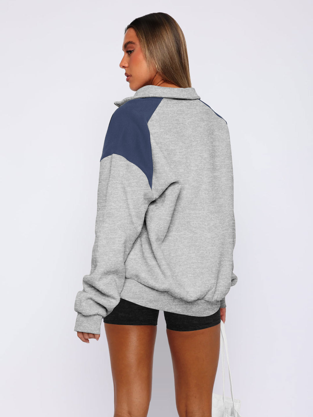 Zip Lapel Colliding Color Block Sweatshirt