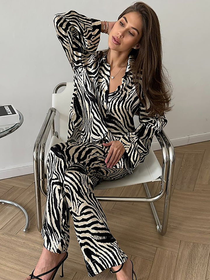 Zebra Print Shirt And Pants Two-Piece Set