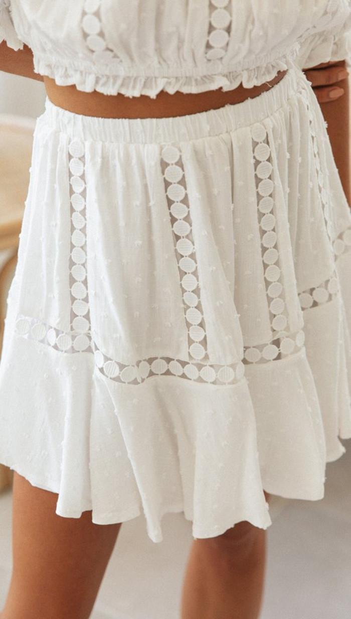 Off-Shoulder Lace Patchwork Skirt Set