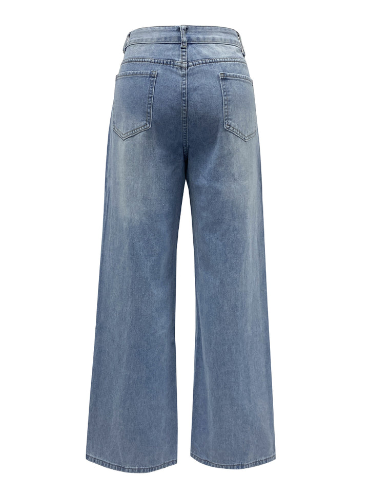 Vintage halfhoge rechte losse jeans met wijde pijpen