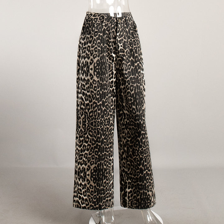 Pantalones anchos hasta el suelo con estampado de leopardo