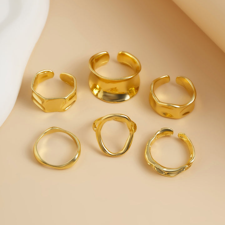 Unregelmäßiges verstellbares Ringset - Gold und Silber