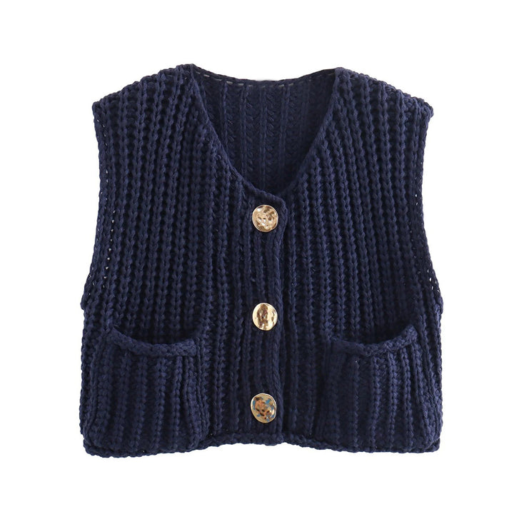 Grote knopen effen gebreid vest vest