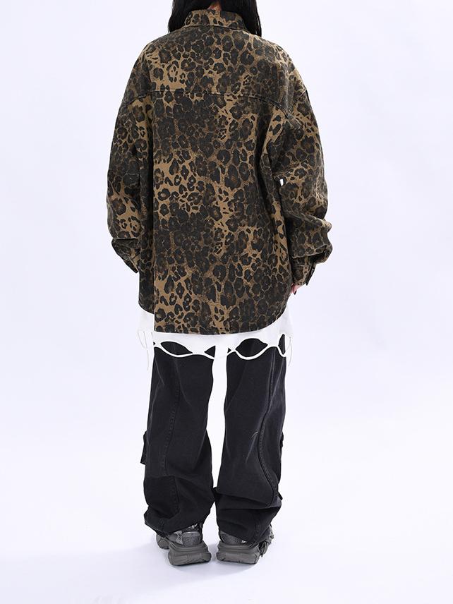 Lovers' Flat Rivets Decorate Leopard Print Jacket