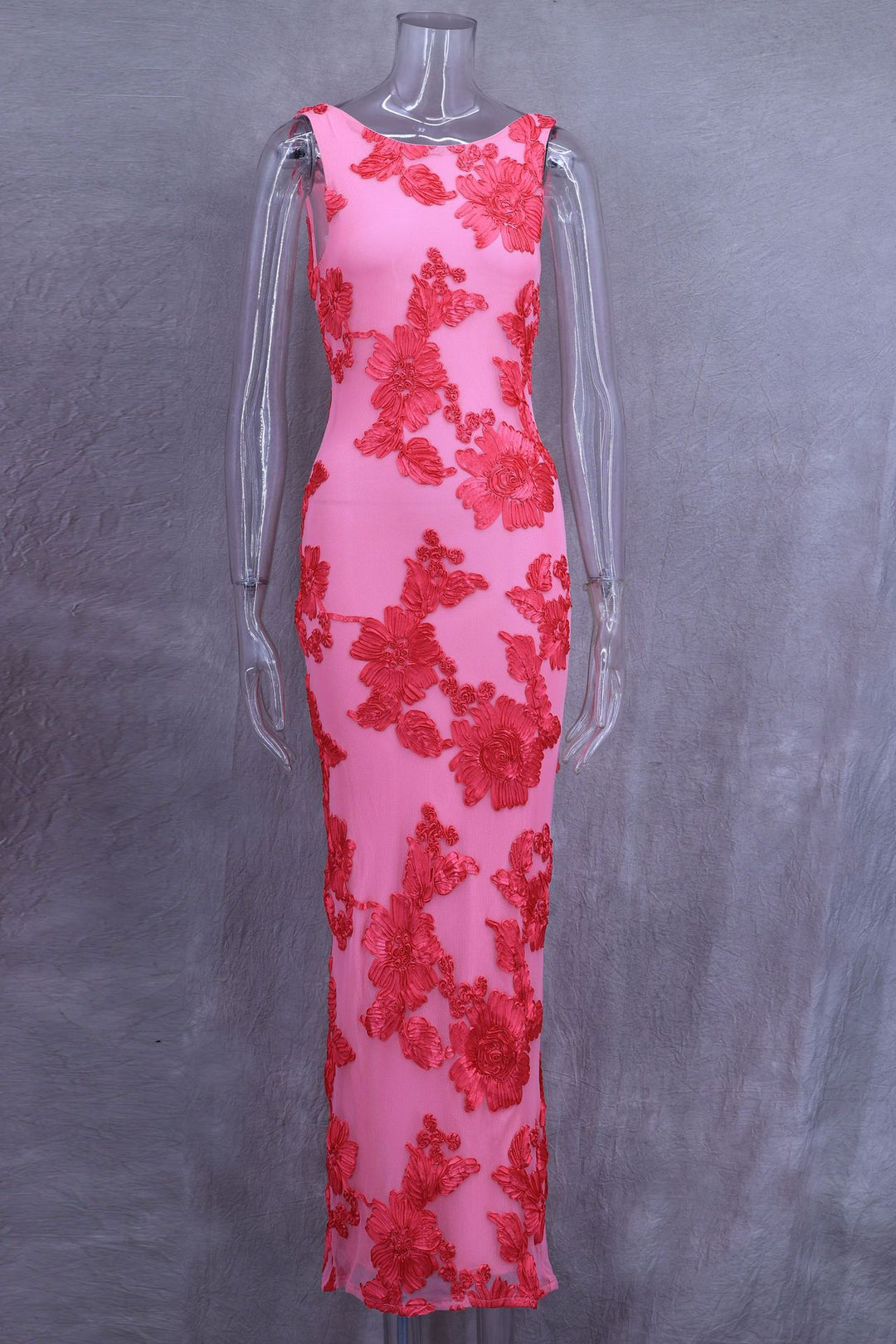 Exquisite 3D Floral Slim-Fit Maxi Dress