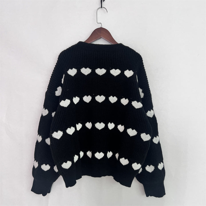 Lovey Red Heart Stripe Knitted Sweater