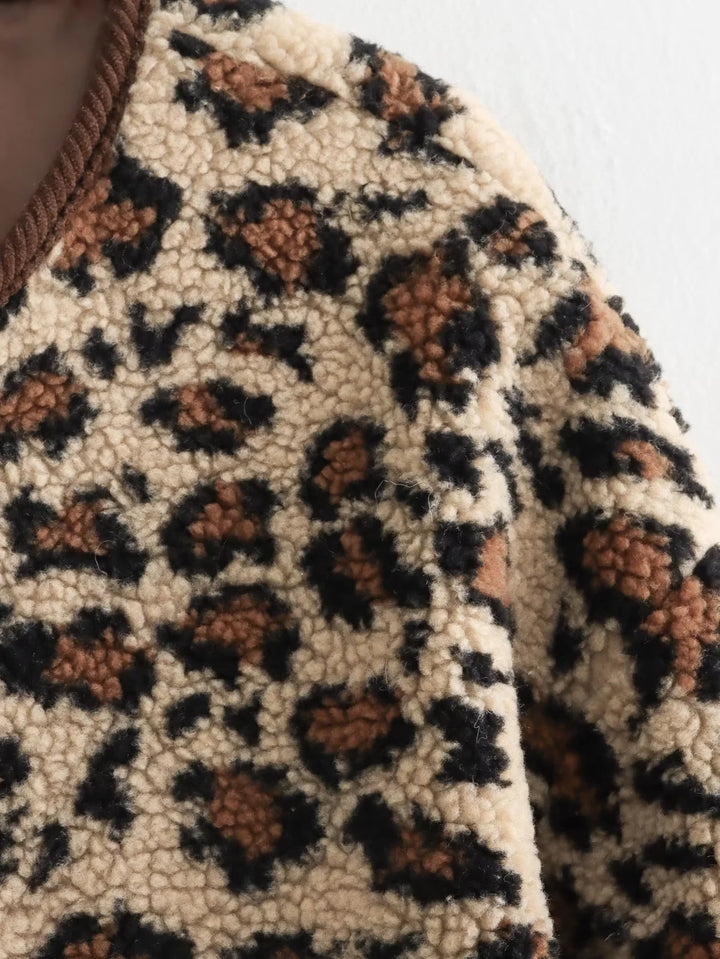 Corduroy Trims Leopard Print Jacket