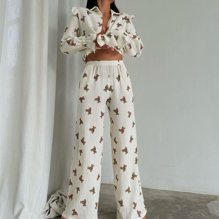 Loose Cotton Two-Piece Nightwear With Floral Print