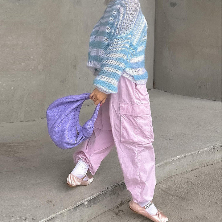 Blue White Contrast Striped Sweater