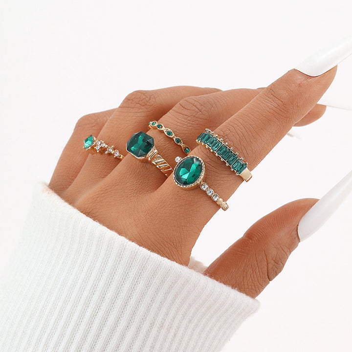 Imitation Emerald Diamond Ring Set 5 st