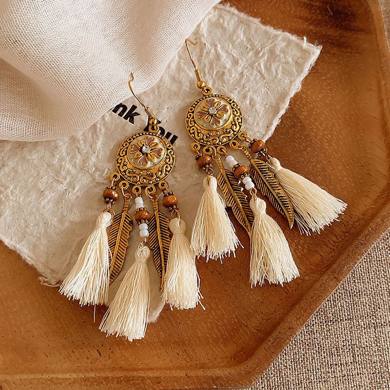 Boho Style Beads With Pearl Fringe Earrings