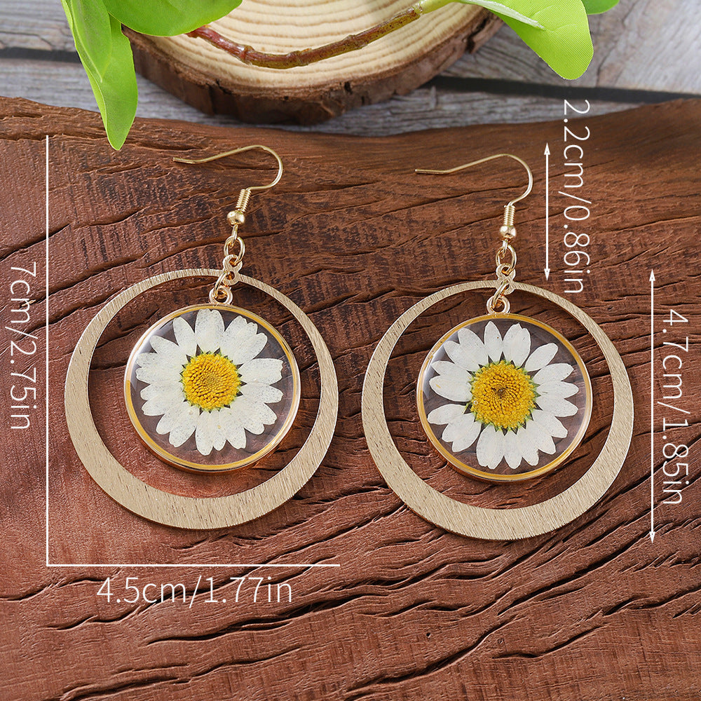 Resin Daisy Dried Flower Earrings