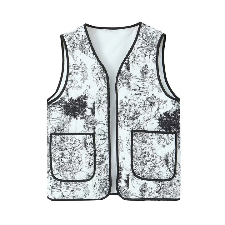 Vintage Patchwork Floral Print Quilted Pocket Waistcoat