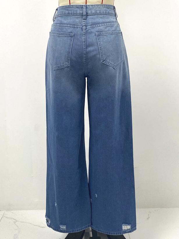 Hot Girls Mid-Waisted Straight Leg Wide-Leg Jeans