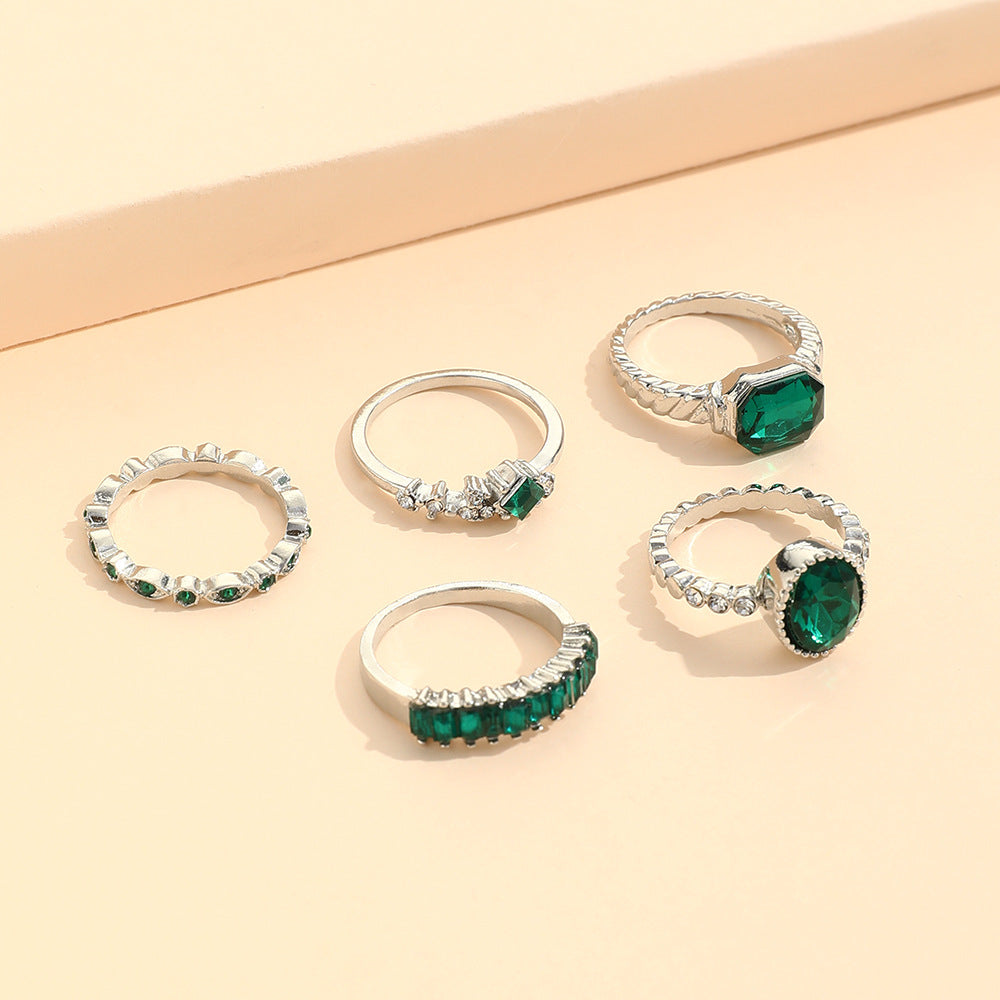 Imitation Emerald Diamond Ring Set 5 st