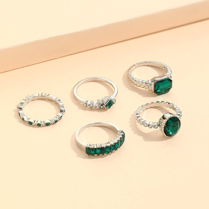 Imitation Emerald Diamond Ring Set 5 st