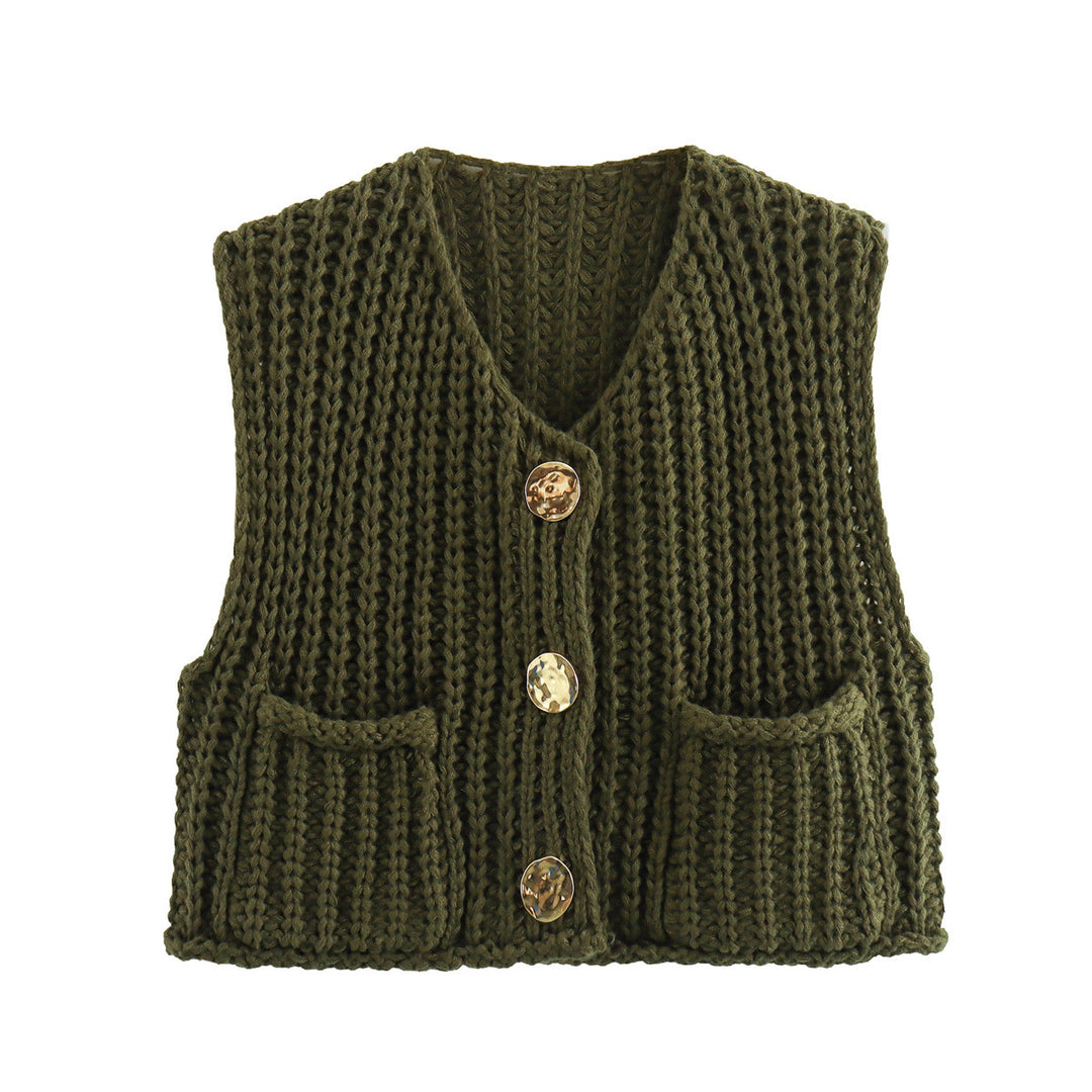 Grote knopen effen gebreid vest vest