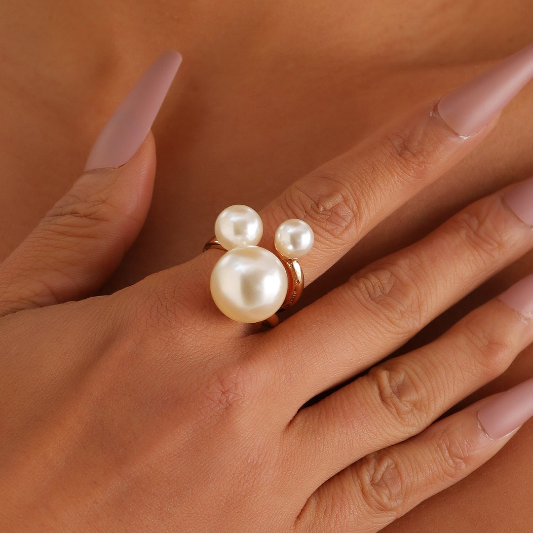 Three Pearl Adjustable Ring