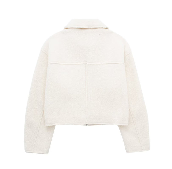 Cropped Wool Blend Front Pockets Jacket