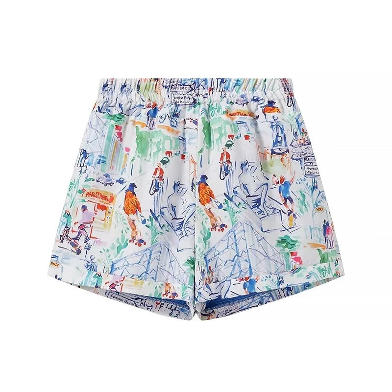 Jaqueta e short estampados com grafite