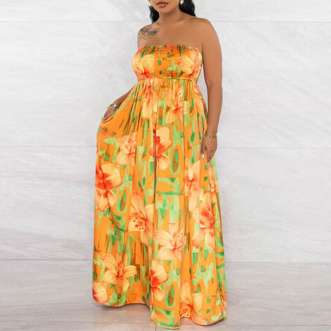 Sunset Floral  Smocked Tube Jumpsuit