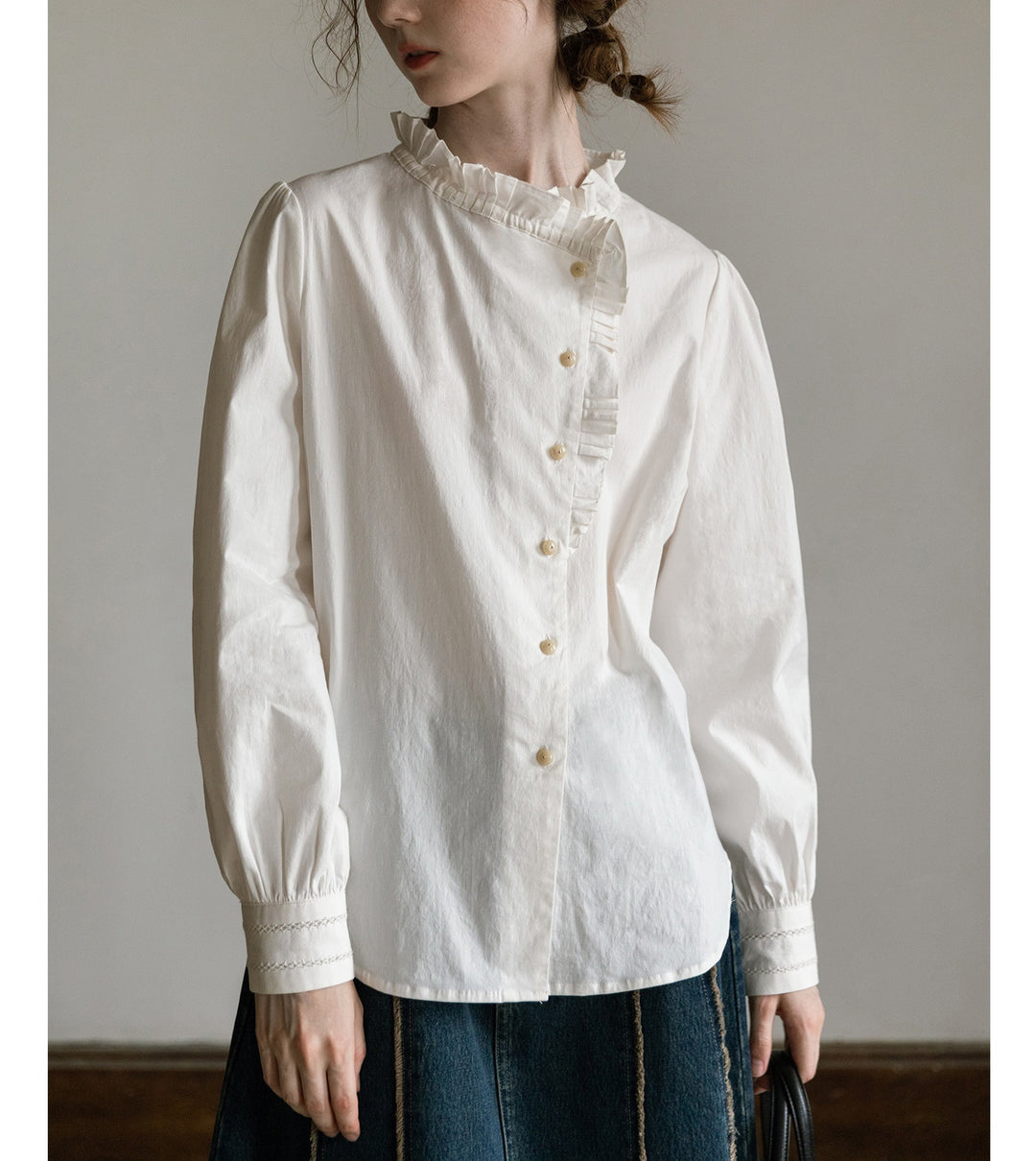 Peace Dove Rose Embroidered Ruffled Shirt