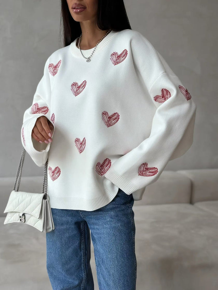 Maglione lavorato a maglia con cuore con scritta a mano