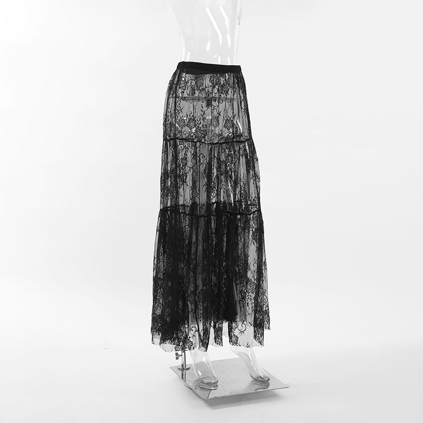 Black Lace See-Through Skirt