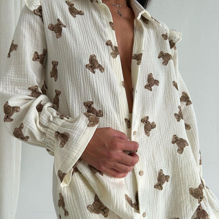 Loose Cotton Two-Piece Nightwear With Floral Print