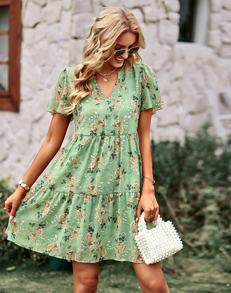 Fashion Natural Bohemian Floral Print Mini Dress