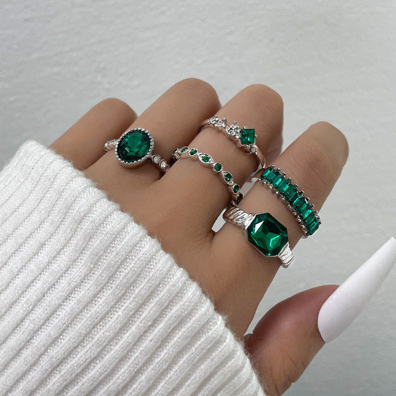 Imitation Emerald Diamond Ring Set 5 st